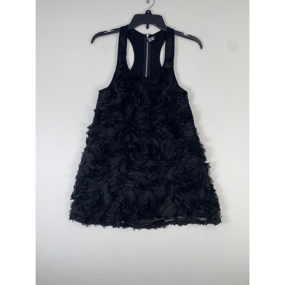 Luka Dress Womens 8 Black Rosette Textured Tank Mini Racerback Party Cocktail